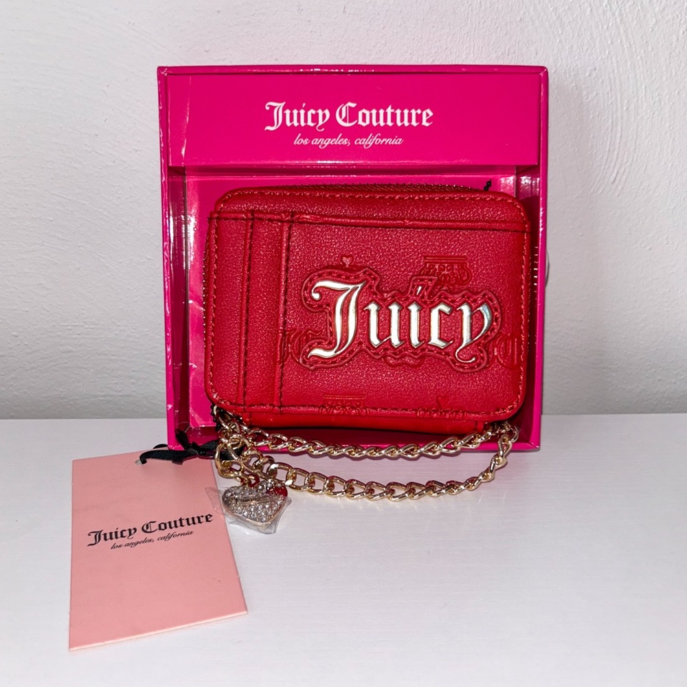 Juicy Couture Liquid Gold Logo Small Square CC Wallet Lipstick Red.